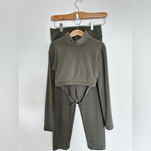 Dance Custom Olive Green Long Sleeve Crop Top and Pant Set - adult medium